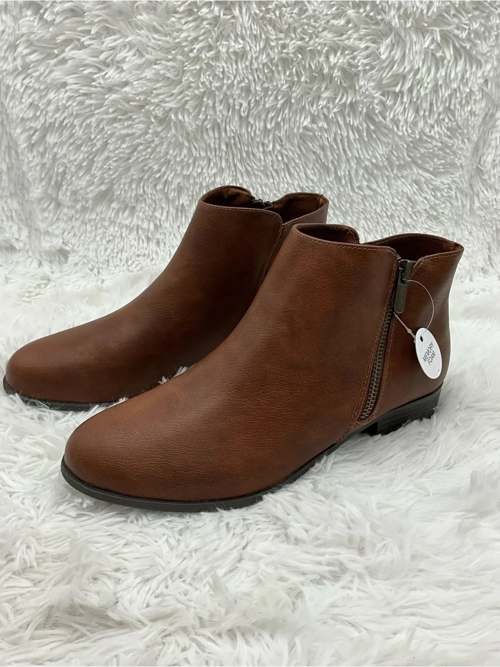 Sonoma Booties Size 6 Cognac Brown Side-Zip Ankle Booties Low Heel Memory Foam